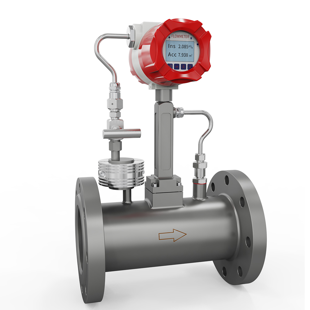 Vortex flowmeter with temperature & pressure compensation